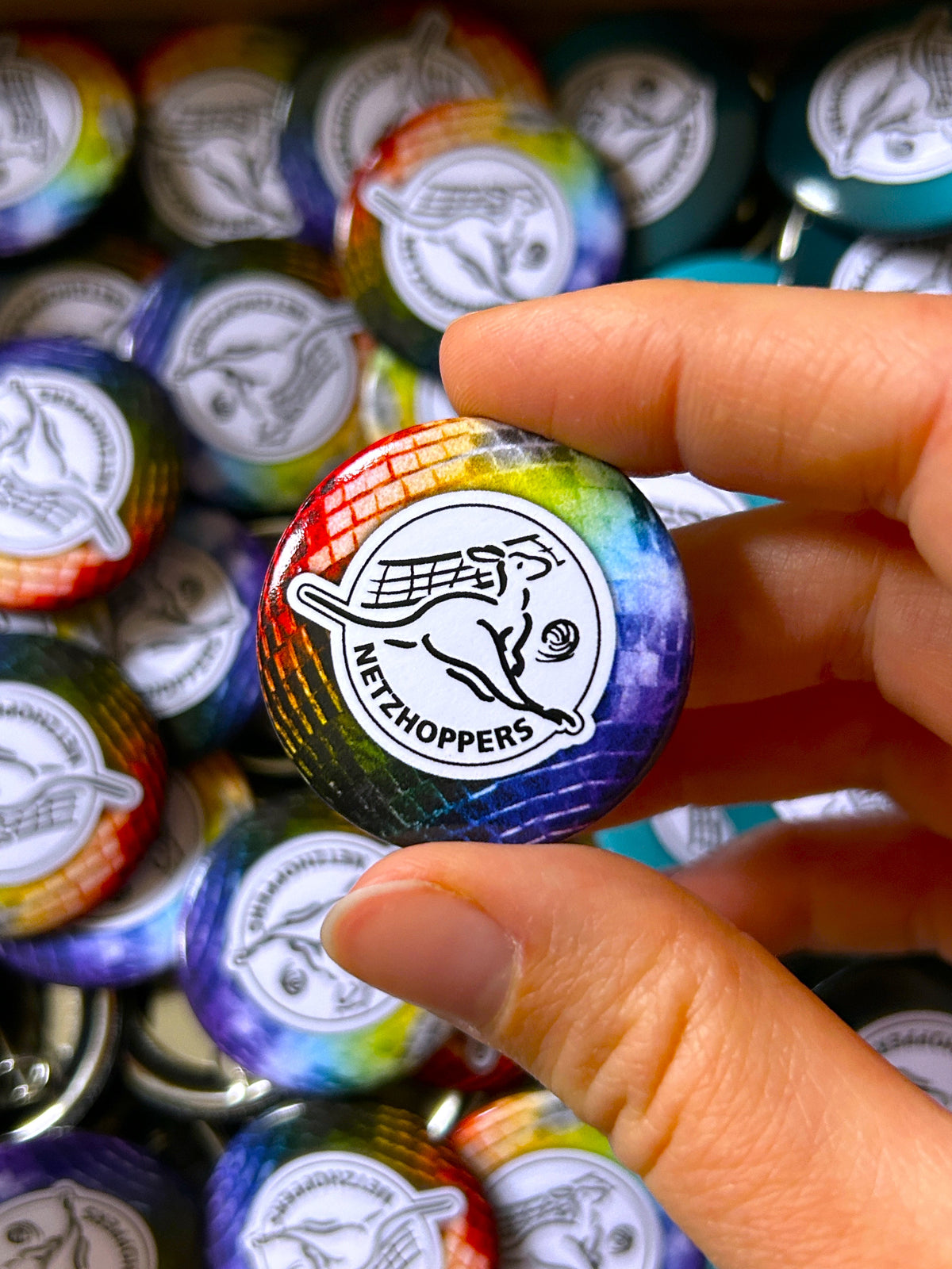 Netzhoppers Anstecker Regenbogen